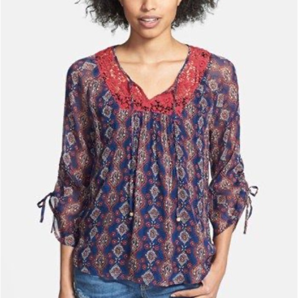 Lucky Brand Peasant Crochet Top